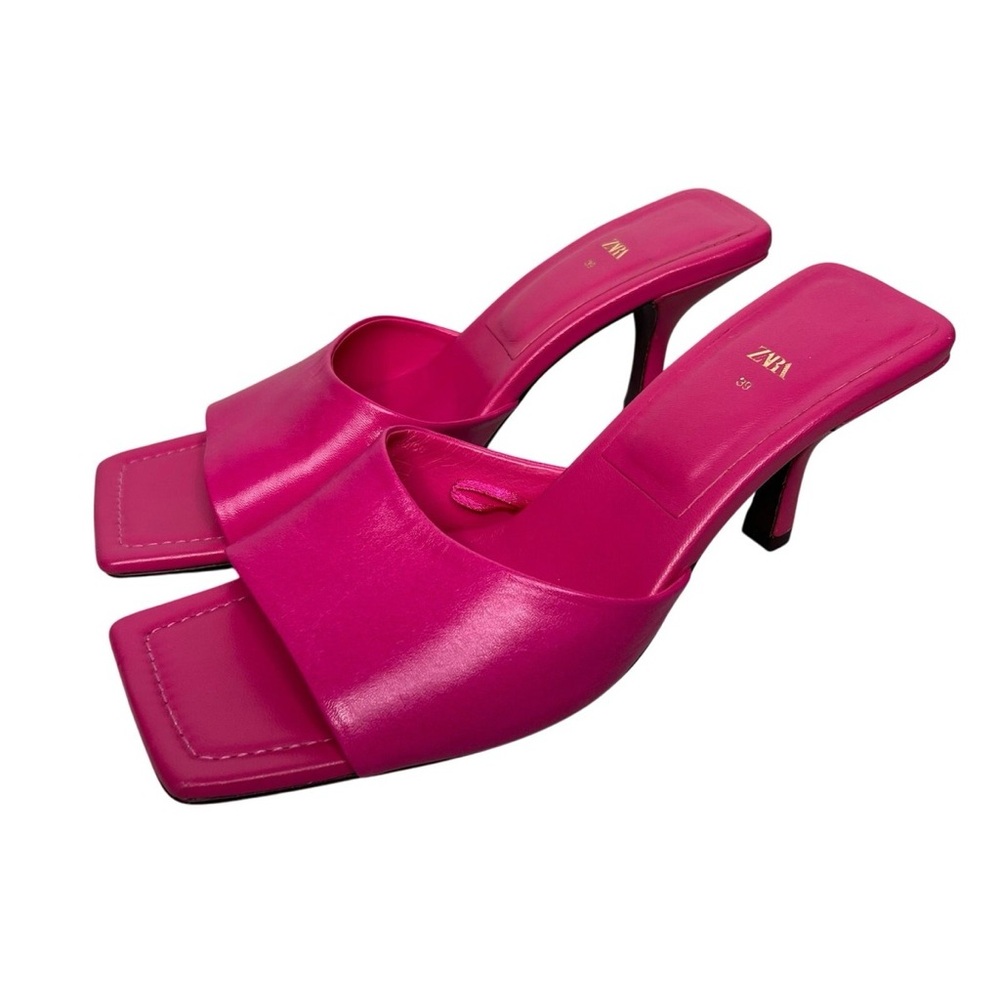 Pink Square Toe Kitten Heels Sandals